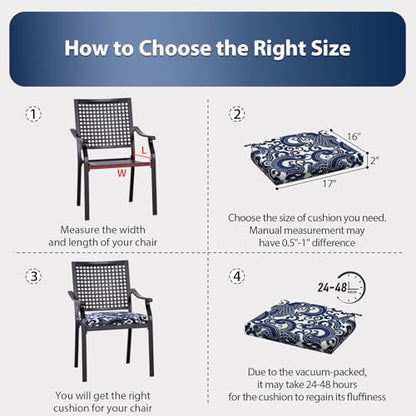 Outdoor Chair Cushions Set of 4, 17 x 16 Inch Patio Chair Cushions, Water Resistant, Non-Slip Ties (Blue Carp) - color: 4 - Blue Carp, size: 17x16x2|4 Pack