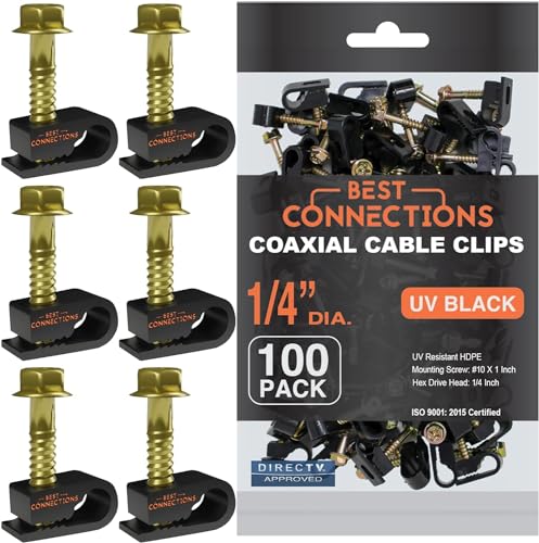 BEST CONNECTIONS Coaxial Cable Clips with Pre-Inserted Screw (1,000 Pack) – Black Single Cable Mounting Clamps for Coax Cable (RG6, RG59) and Ethernet Cable – Cord Fastener/Strain Relief Clip - style: 1,000 PACK