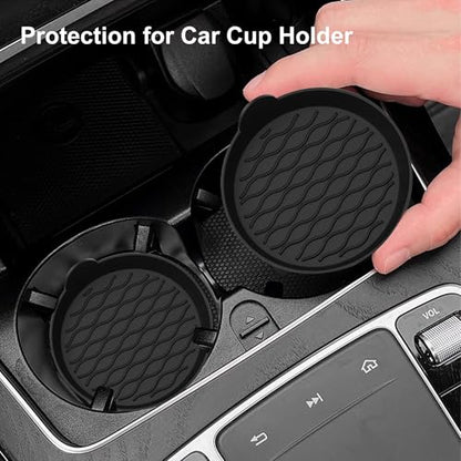 4PCS Car Cup Holder Coasters, Universal Silicone Non-Slip Insert Cup Coasters, Soft Wave Pattern Cup Holders, Car Interior Accessories for SUV, Truck, RV (Black) - color: Black