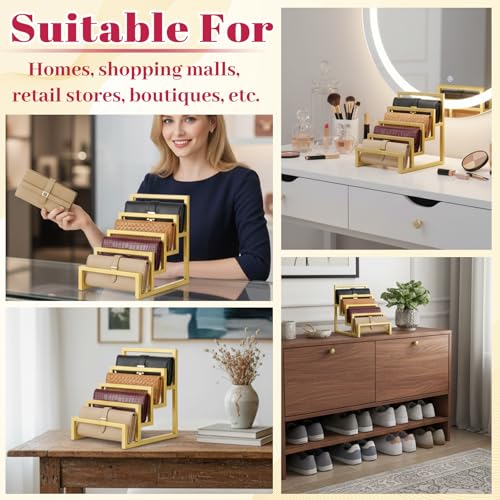 2 Pack Purse Organizer for Closet Display, 3 Layer and 4 Layer Gold Wallet Display Riser Stand Clutch Purse Organizer Metal Wallet Rack for Handbag Home Retail Boutique Store Supplies