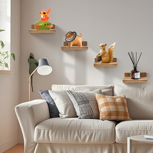 Small Floating Shelf for Wall,5 Inch Wooden Wall shelf Set of 6,Mini Speaker, Baby Monitor,Cameras，Figurines Display Stand, for Bedroom, Gaming Room, Living Room, Bathroom(Carbonized Black) - color: Carbonized Black, size: 6 Pcs