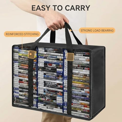 DVD Storage Bags 2 Pack, Updated Bigger Bags Holds 180 DVDs (90 Each), Clear Plastic Organizer with Reinforced Handles for Media, Quilt, Pillow & Clothes Storage - size: 2*Large Bags