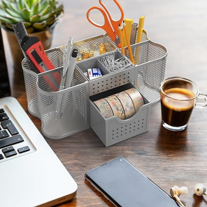 Deco Brothers Desk Organizers Pen Holder Office Caddy Storage, Silver - color: Silver