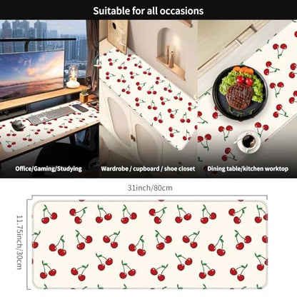 Large Gaming Mouse Pad, Full Keyboard Mat, Long Laptop Mousepad, Computer Mouse Mat for Home and Office, Anti-Slip Rubber Base, 31.5 x 11.5 Inches (Cute Cherry) - color: Cute Cherry