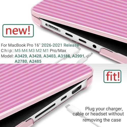 DONGKE Compatible with MacBook Pro 16 Inch Case (2026-2021 Release, M5 M4 M3 M2 M1 Pro/Max Chip), Plastic Hard Shell with Keyboard Cover & Screen Protector for MacBook Pro 16", Pink Stripes - color: Pink Stripes