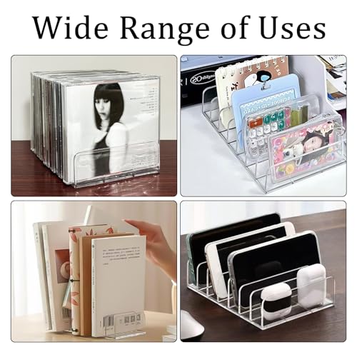 Philbinden 2 Pcs Clear Acrylic CD Holder, DVD/CD Display Rack & CD Storage Box & Vinyl Record Storage Stand Holds up to 14 Standard CD Cases for Media Shelf Storage and Organization