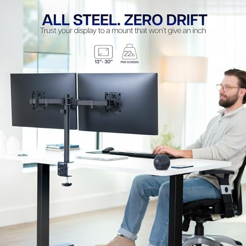 VIVO Dual Monitor Desk Mount, Holds 2 Computer Screens up to 30 inches and 22lbs Each, Heavy Duty Fully Adjustable Steel Stand with C-Clamp and Grommet, Black, STAND-V002 | Black, Articulating, Adjustable Monitor Arm, Grommet or C-Clamp Mounting, Computer