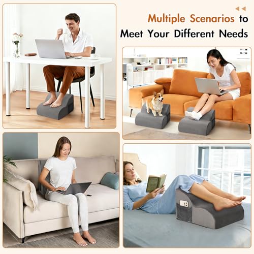 Echaprey Foot Rest for Under Desk at Work,Adjustable Under Desk Footrest Multifunctional 3-Tier Foot Stool with Non-Slip Base and Washable Cover Ergonomic Foot Stool for Office,Home,Car,Travel (Grey) - color: Grey