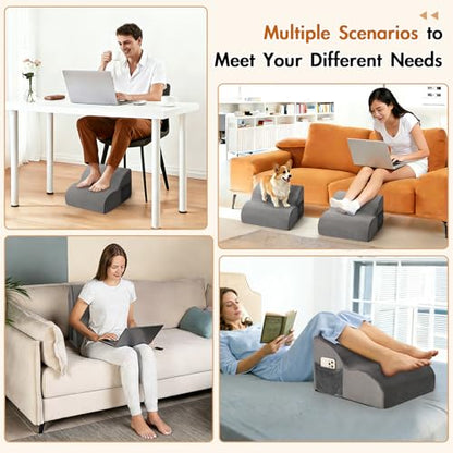 Echaprey Foot Rest for Under Desk at Work,Adjustable Under Desk Footrest Multifunctional 3-Tier Foot Stool with Non-Slip Base and Washable Cover Ergonomic Foot Stool for Office,Home,Car,Travel (Grey) - color: Grey