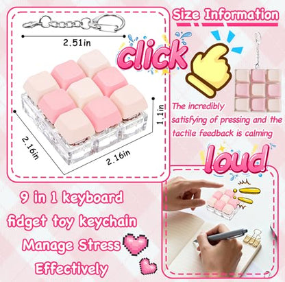 Keyboard Fidget Toy, Keyboard Keychain Fidget Toys, 9-in-1 Clicker Fidget Toy, Stress Relief Desk Decompression Button, Anxiety Relief Valentine's Day Gifts (2 Color-Mix Pink) - color: 2 Color-mix Pink