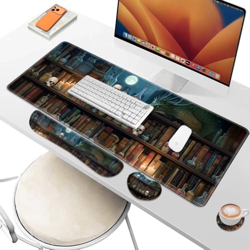 Desk Pad and Keyboard Wrist Rest, Large Mouse Pad + Keyboard Pad+Mouse Wrist Support, Non-Slip Desk Mat Protector for Office, Home 31.5×11.8 Inches Gothic Skull - color: Gothic Skull