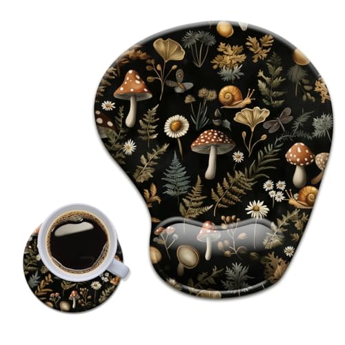 HOPONY Gel Wrist Rest Mouse Pad-Ergonomic Office Mousepad with Wrist Support-Non-Slip,Design Desk Accessories Mat for Home&Game Decor Mushroom Black - color: Mushroom Black