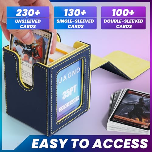 UAONO Card Deck Box for MTG Commander, Independent Commander Display, Fits 100 Double-Sleeved Cards, Magnetic Deck Case for Magic the Gathering TCG, 2 Dividers & 1 Top Loader (Blue/Yellow) - color: A-Blue&Yellow