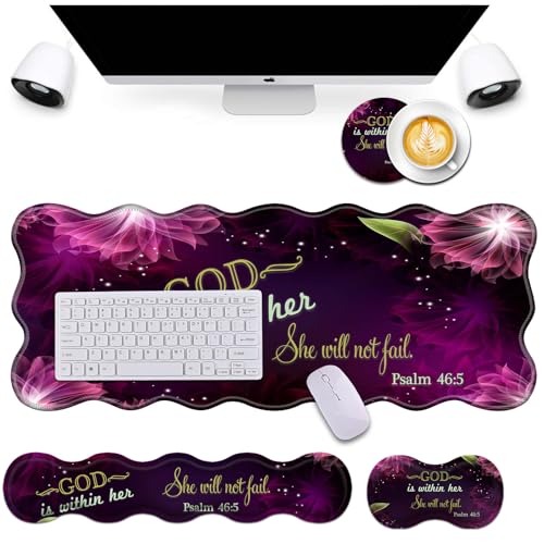 Bxgolkgd Desk Mat Set,Mouse Pad with Keyboard Wrist Rest & Mouse Wrist Rest,Wave-Shaped Design,Non-Slip Rubber Base,Ergonomic Desk Mat for Home,Office,Gaming,Christian Believer - color: Christian Believer