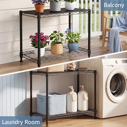 DUMOS 2-Tier Metal Wire Storage Shelves, Adjustable Standing Storage Rack Shelf, Heavy Duty Steel Shelving Unit Organizers for Kitchen Bathroom Pantry Garage, 23.1" Wx13.1 Dx22.1 H, Black - size: 2 Tiered-22.1"H without wheels
