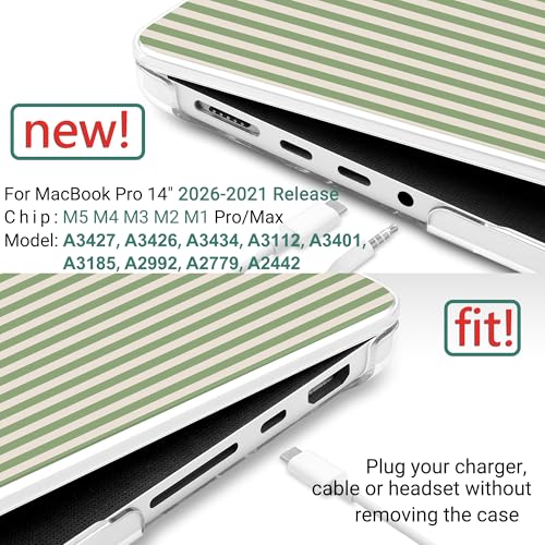 DONGKE Case for MacBook Pro 14 Inch (2026-2021 Release, M5 M4 M3 M2 M1 Pro/Max Chip), Plastic Slim Hard Shell Protective Cover with Keyboard Cover & Screen Protector, Green Stripes - color: Green Stripes
