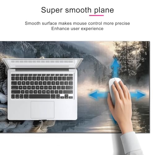 HOMETITUTE XL Mouse Pad Wolf Lake Nature Art Gaming Mousepad 31.5x11.8 Inch Non-Slip Keyboard Desktop Protector Mat Diatomite Large Mouse Pad for Home and Office Desk Accessories - color: Wolf Lake Nature Art
