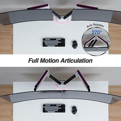 AVLT Dual 27”-43” RGB Gaming Monitor Arm Desk Mount Built-in 20 Lighting Modes Touch Button Control Fits Flat/Curved/Ultrawide Screen Height Swivel Tilt Rotation Adjustable Stand -White - color: White - Dual