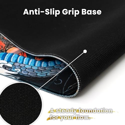 BELLEMOND Japanese Art Desk Mat | Large 31.5x11.8in Anime Mouse Pad for Keyboard & Mouse | Non-Slip Base, Water-Repellent | Original Japanese Design | Dragon Duel - color: Dragon Duel