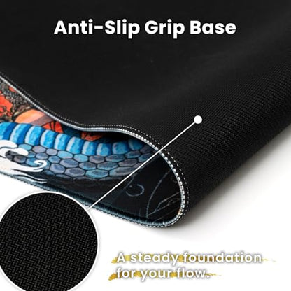 BELLEMOND Japanese Art Desk Mat | Large 31.5x11.8in Anime Mouse Pad for Keyboard & Mouse | Non-Slip Base, Water-Repellent | Original Japanese Design | Dragon Duel - color: Dragon Duel