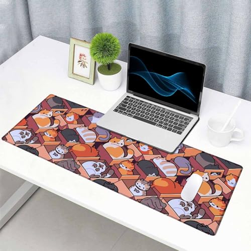 Gaming Mouse Pad, XXL Extended Computer Keyboard Long Mouse Mat, Large Desk Pad for Office Laptop, Non-Slip Rubber Base with Stitched Edge Mousepad, 31.5X11.8 inch Cute Cartoon Cat - color: Cute Cartoon Cat, size: 31.5L x 11.8W inches