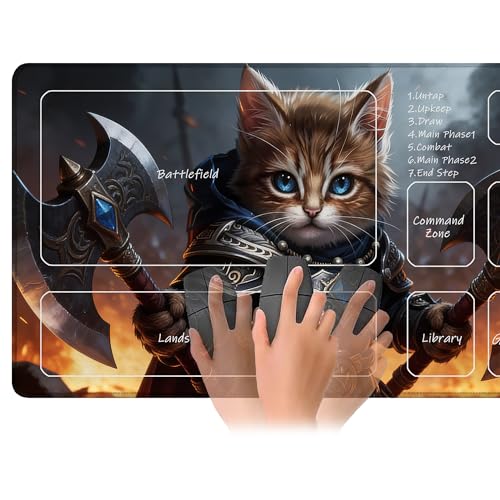 for MTG Playmat 24 x 14 Inches Samurai Cat Magic Play Mat Card Game Mat for Magic The Gathering TCG PTCG Playmat with Free Storage Bags Non-Slip Backing and Stitched Edge - color: Samurai Cat With Zones