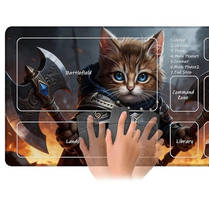 for MTG Playmat 24 x 14 Inches Samurai Cat Magic Play Mat Card Game Mat for Magic The Gathering TCG PTCG Playmat with Free Storage Bags Non-Slip Backing and Stitched Edge - color: Samurai Cat With Zones
