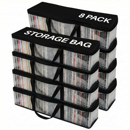 Evelots CD Storage Bags (8 Pack) Clear PVC Plastic Media Carrying Case with Zipper - Holds 400 CDs Total - Strong Handles - Protects CDs, Video Games, Music from Dirt & Moisture - size: 8-Pack (Holds 400), style: CD Storage Bag