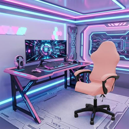 Gaming Chair Cover Set with Armrest Covers, Stretch Ruffled Slipcover for Racing Office Computer Reclining Chairs (Pink) - color: Pink