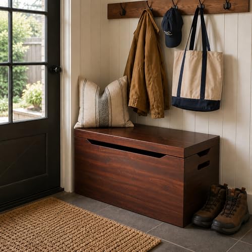 Entryway Storage Chest for Shoes, Boots, & Bags, Fully Assembled, Mahogany - color: Entryway Bench Storage - Mahogany