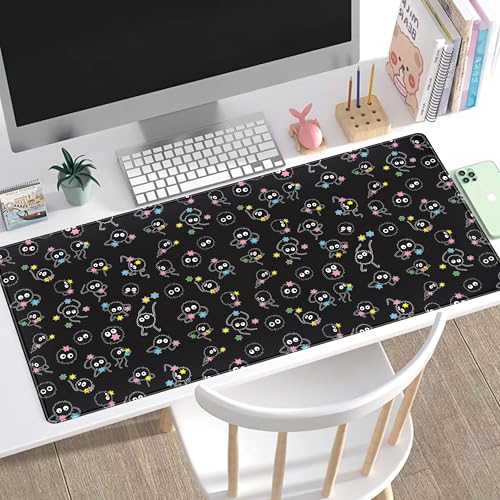 Desk Mat Cute Black Anime Sprite Gaming Mouse Pad XXL Large Extended Kawaii Laptop Keyboard Mouse Mat with Stitched Edges, Non-Slip Computer Desktop Mat for Women Office Desk Decor 31.5x15.7 in - color: Black Anime Sprite