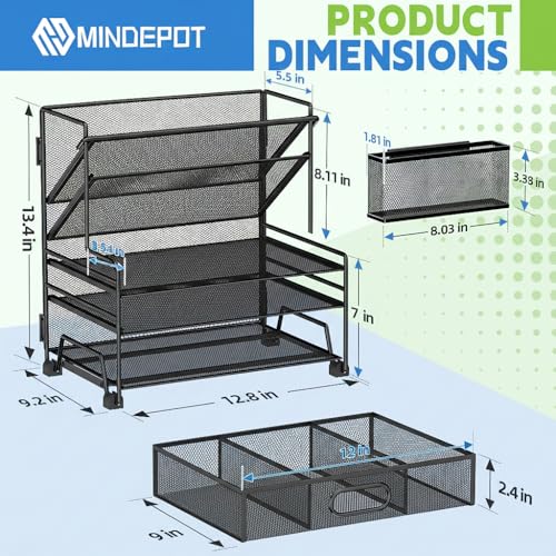 MINDEPOT 4-Tier Paper Organizer + 3-Pocket File Holder, Desktop File Organizers Paper Tray for Office School Classroom Workspace Organization (Black Desk Organizer) - color: Black Desk Organizer