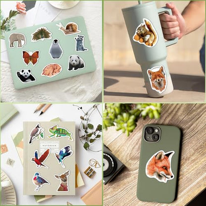 Zoo Animal Stickers, 50Pcs Realistic Safari & Wildlife Waterproof Vinyl Stickers for Water Bottles, Laptop, Party Favors, Classroom Rewards & Gift Pack - style: Animal Stickers