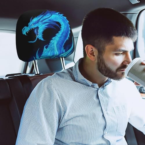 Dujiea 2 Pack Fire Blue Dragon Car Headrest Covers, Universal Soft Car Seat Head Rest Cover Protector, Vehicle Accessories Fabric Headrest Cover for Cars Vans Trucks - color: Fire Blue Dragon