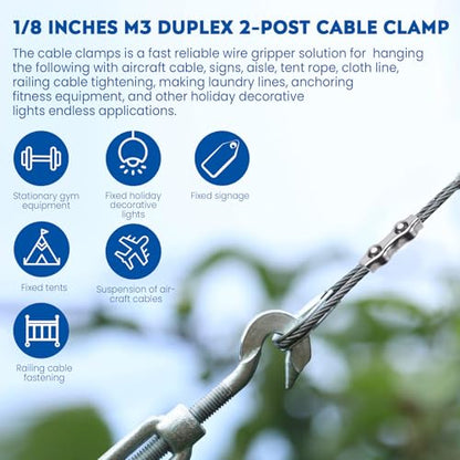 20Pcs M3 304 Stainless Steel Duplex Wire Rope Clips, Duplex Double Bolt Cable Clamps, Reusable 2-Post Wire Rope Clip for 1/8Inch (1.5mm-3mm) Diameter Wire Cable/Wire Rope, Wire Clamp Tool for Outdoors - size: 20pcs-M3(1.5mm-3mm)