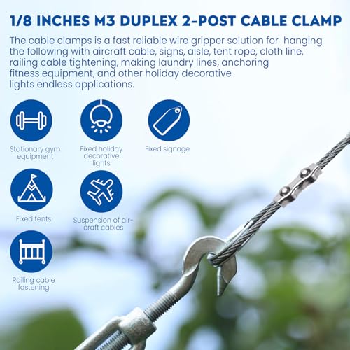 20Pcs M3 304 Stainless Steel Duplex Wire Rope Clips, Duplex Double Bolt Cable Clamps, Reusable 2-Post Wire Rope Clip for 1/8Inch (1.5mm-3mm) Diameter Wire Cable/Wire Rope, Wire Clamp Tool for Outdoors - size: 20pcs-M3(1.5mm-3mm)