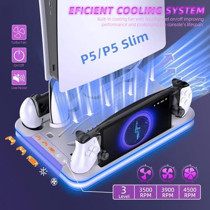 Charger Dock Compatible with PS Portal and PS5, PS5 Stand and Cooling Station with RGB LED Charging Dock, Edge Controller and Headset and Remote Holders - White - color: White