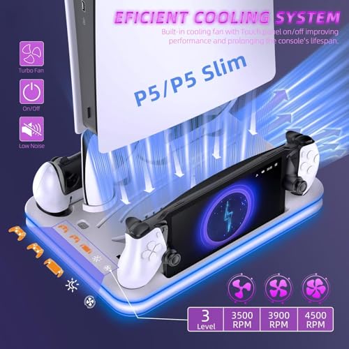 Charger Dock Compatible with PS Portal and PS5, PS5 Stand and Cooling Station with RGB LED Charging Dock, Edge Controller and Headset and Remote Holders - White - color: White