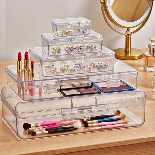 42 Pieces Mixed Sizes Rectangular Empty Mini Clear Plastic Organizer Box | Hinged Lids, For Small Items, Craft Projects - size: 5 Sizes Rectangle