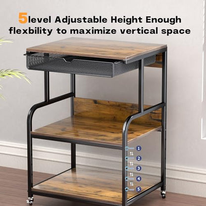 Large Printer Stand with Storage Shelf, Industrial Rolling Printer Cart Holder with Lockable Wheels, 5-Adjustable Heights, 3D Scanner Fax Printer Table for Home Office Use - size: Medium