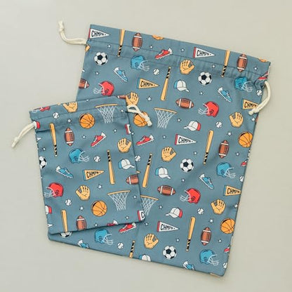 Gather & Knot Drawstring Gift Bags | 20" Large 12" Small | Premium Canvas | Reusable Fabric Wrap for Boy Birthday | Baseball Football Socccer | Sports - color: Sports
