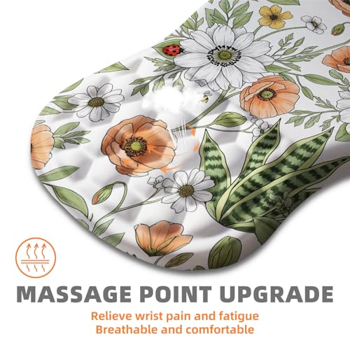 Ergonomic Mouse Pad with Wrist Rest, Memory Foam Wrist Support for Carpal Tunnel Pain Relief, Massage Design Mousepad and Non-Slip Base for Office and Gaming, 12x8 Inch, Floral - color: Floral