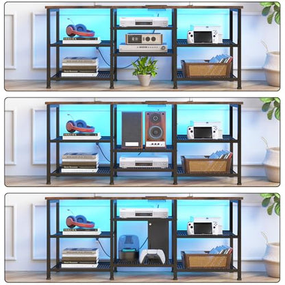 YGEOMER TV Stand for Living Room TVs Up to 50 Inches, Entertainment Center with Power Outlet and LED Lights Open Storage Shelves, TV Console for Bedroom, Rustic Brown - color: Rustic Brown
