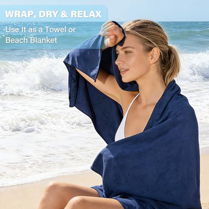 Tirrinia Lounge Chair Towel Cover with Fitted Top Pocket, DIY Pillow Design (Stuff with Clothes or Towels), Beach Chair Cover for Pool Lounge Chairs, Chaise Lounge Towel Cover, Soft & Quick Dry - color: Navy