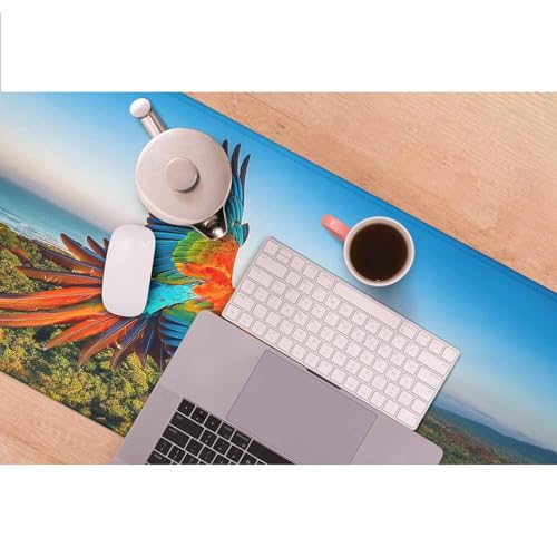 Beautiful Macaw Full Desk Mouse Pad Blue Sky Green Trees Natural Large Gaming Mousepad for Keyboard PC.Home,Office 35.4"X15.7" - color: beautiful macaw