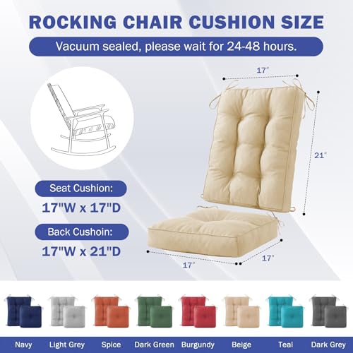 IPYNBAP Rocking Chair Cushion, Waterproof and Fade-Resistant Patio Chair Cushions, Tufted Chair Pads for Rocker Furniture, 17x17 Inch, Indoor/Outdoor Seat Cushions with Ties, Beige - color: Beige, size: 17"X17"/21"X17"