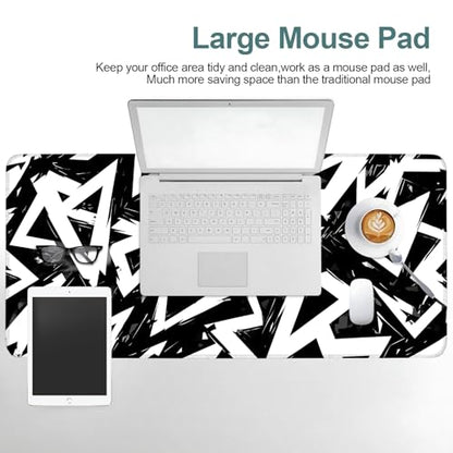 Geometric XXL Extended Gaming Mouse Pad 35.4 x 15.7 Inch – Large Desk Mat with Non-Slip Rubber Base, Smooth Cloth Surface, Stitched Edges, Black and White Abstract Design - color: #10, size: 35.4 x 15.7 Inch