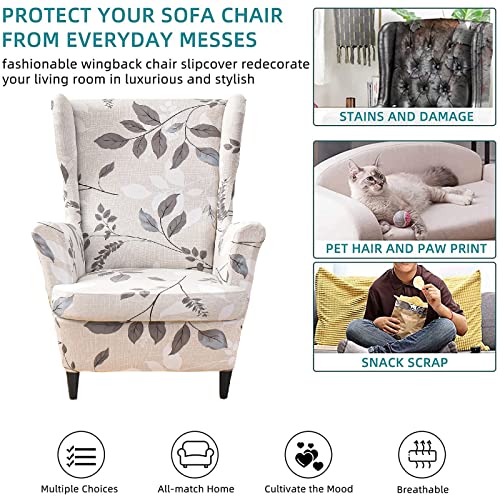 KRFOONN Wingback Chair Covers Slipcovers 2 Piece Stretch Wing Chair Covers Spandex Slipcovers Wingback Sofa Cover Armchair Covers Non-Slip Furniture Protector for Living Room Wingback Chairs, A13 - color: A13