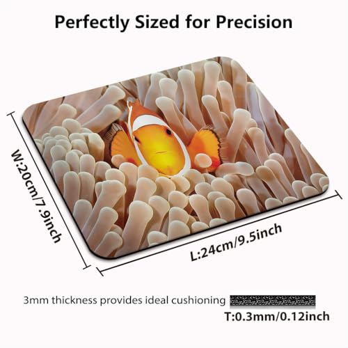 Cute Clown Fish Mouse Pad, Marine Wildlife Swimming in Tentacles Desk Mat | Pacific Ocean Bali Indonesia Underwater Landscape, Anti-Slip Rubber Base, Silky Smooth Surface, Cute Office/Gaming Mousepad - color: Color_CNl
