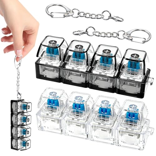 2 Pcs 4 in 1 Keyboard Fidget Toy Keychain, Clicky Button Toy Stress Relief Keychain with Swappable Keycaps, Mini Mechanical Key Fidget for Office Desk Focus Gifts (Clear Black) - color: Clear Black